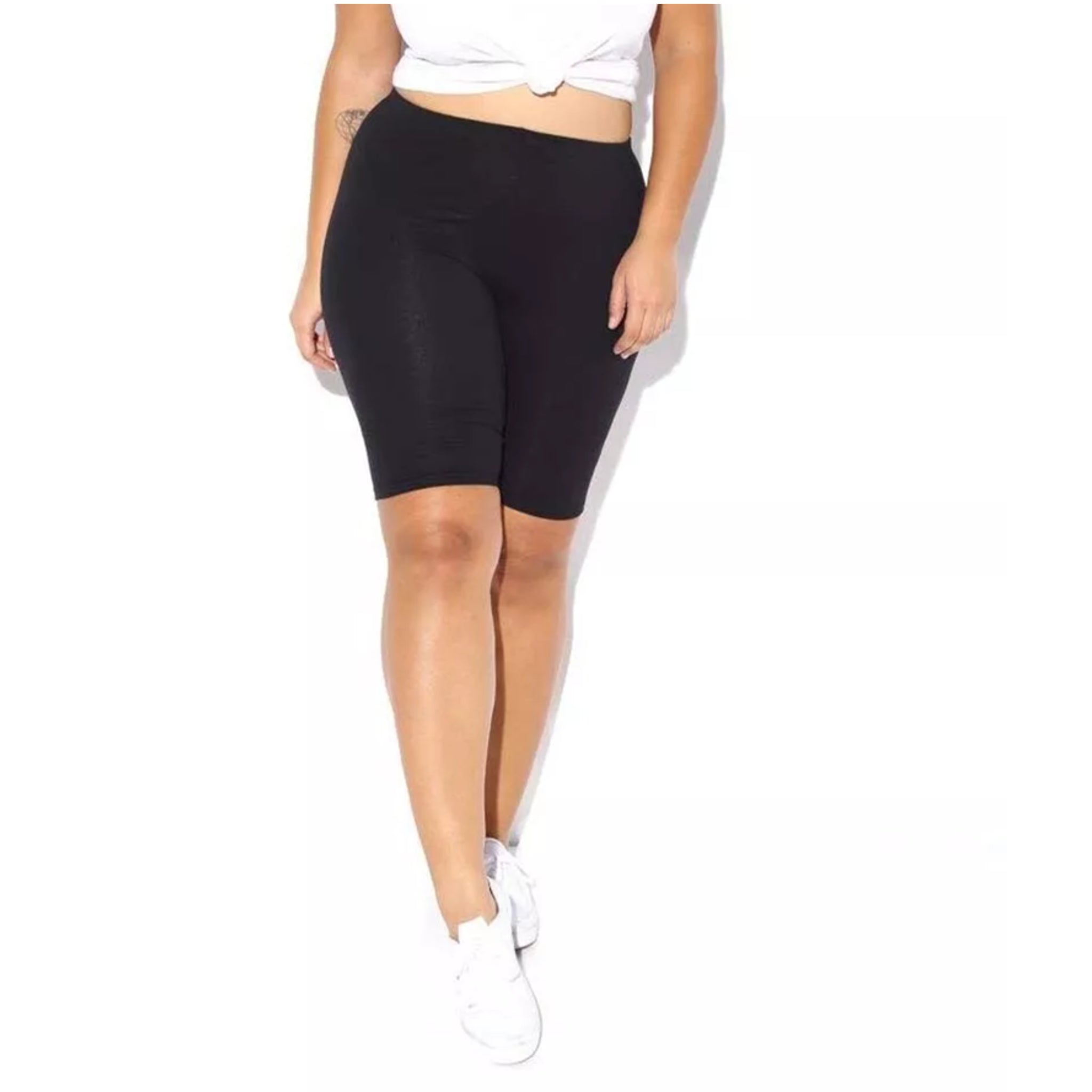 Ladies plus size black stretch cycle shorts knee length comfortable activewear summer gym casual wear